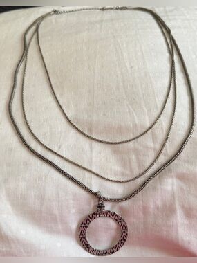 Makers Mark Silver-Tone Triple Layer Necklace with Decorative Circle Pendant